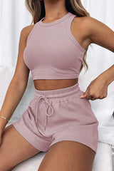 Round Neck Top and Drawstring Shorts Set - V.I.P Digital Presence