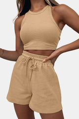 Round Neck Top and Drawstring Shorts Set - V.I.P Digital Presence