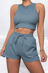 Round Neck Top and Drawstring Shorts Set - V.I.P Digital Presence