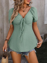 Ruched V-Neck Flounce Sleeve Blouse - V.I.P Digital Presence