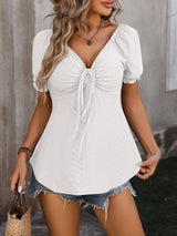 Ruched V-Neck Flounce Sleeve Blouse - V.I.P Digital Presence