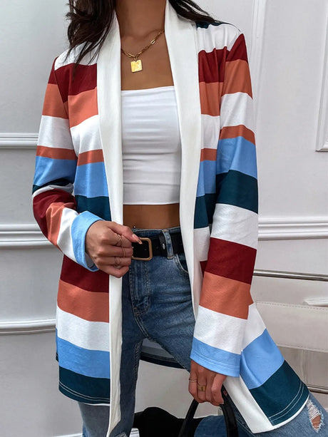 Shiny Color Block Open Front Cardigan - V.I.P Digital Presence