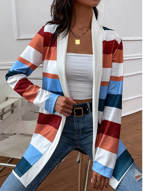 Shiny Color Block Open Front Cardigan - V.I.P Digital Presence