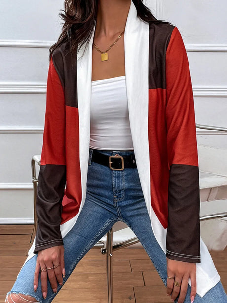 Shiny Color Block Open Front Cardigan - V.I.P Digital Presence