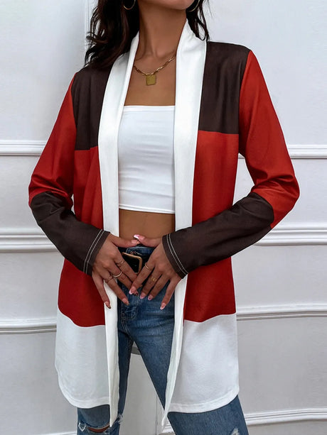 Shiny Color Block Open Front Cardigan - V.I.P Digital Presence