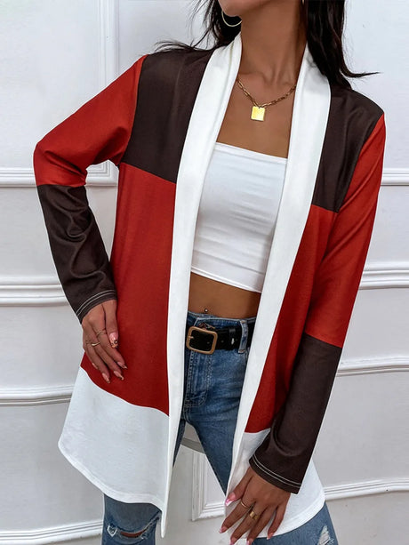 Shiny Color Block Open Front Cardigan - V.I.P Digital Presence