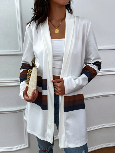 Shiny Color Block Open Front Cardigan - V.I.P Digital Presence