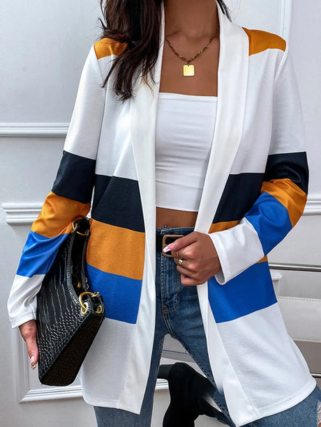 Shiny Color Block Open Front Cardigan - V.I.P Digital Presence