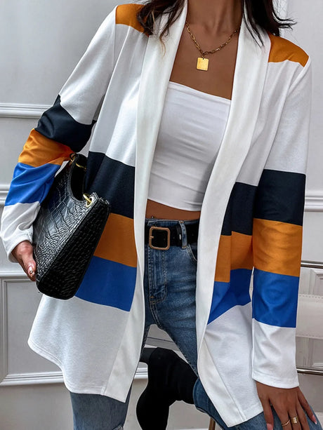 Shiny Color Block Open Front Cardigan - V.I.P Digital Presence