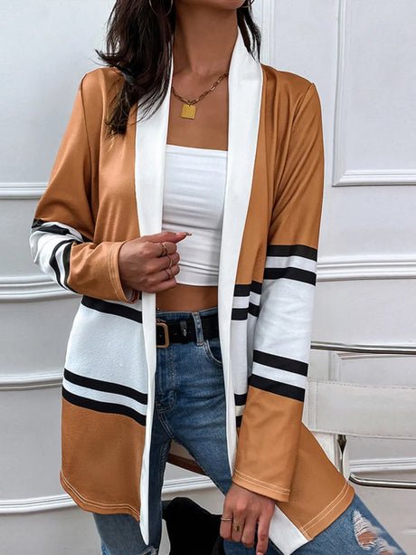 Shiny Color Block Open Front Cardigan - V.I.P Digital Presence