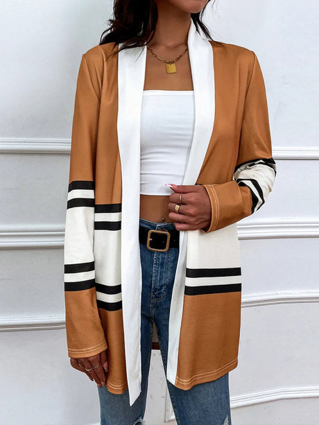 Shiny Color Block Open Front Cardigan - V.I.P Digital Presence