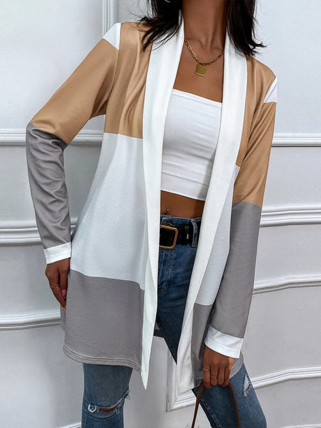 Shiny Color Block Open Front Cardigan - V.I.P Digital Presence