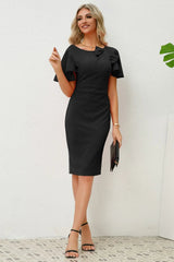 Slit Round Neck Flutter Sleeve Dress - V.I.P Digital Presence
