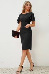 Slit Round Neck Flutter Sleeve Dress - V.I.P Digital Presence