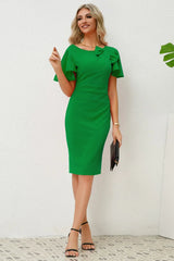 Slit Round Neck Flutter Sleeve Dress - V.I.P Digital Presence