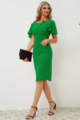 Slit Round Neck Flutter Sleeve Dress - V.I.P Digital Presence