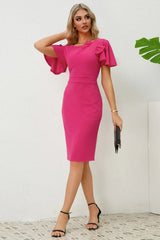 Slit Round Neck Flutter Sleeve Dress - V.I.P Digital Presence