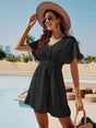 Smocked V-Neck Short Sleeve Dress - V.I.P Digital Presence