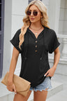 Solid color hooded button loose short sleeved T-shirt top for women - V.I.P Digital Presence
