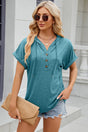 Solid color hooded button loose short sleeved T-shirt top for women - V.I.P Digital Presence