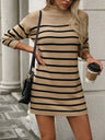 Striped Mock Neck Long Sleeve Mini Dress - V.I.P Digital Presence