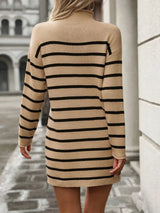 Striped Mock Neck Long Sleeve Mini Dress - V.I.P Digital Presence
