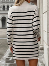 Striped Mock Neck Long Sleeve Mini Dress - V.I.P Digital Presence