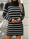 Striped Mock Neck Long Sleeve Mini Dress - V.I.P Digital Presence