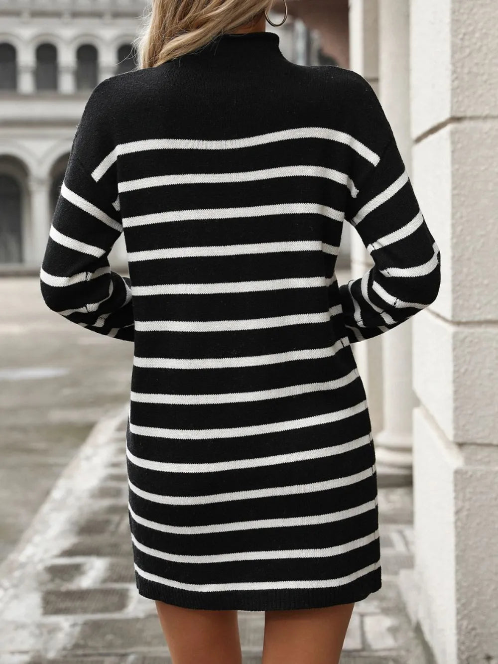 Striped Mock Neck Long Sleeve Mini Dress - V.I.P Digital Presence