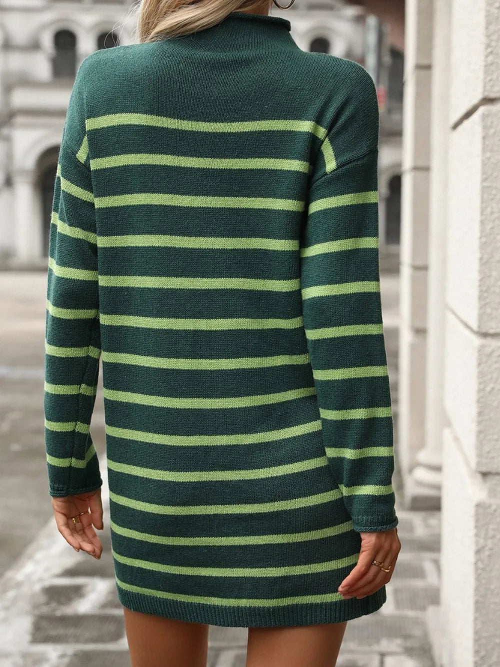 Striped Mock Neck Long Sleeve Mini Dress - V.I.P Digital Presence