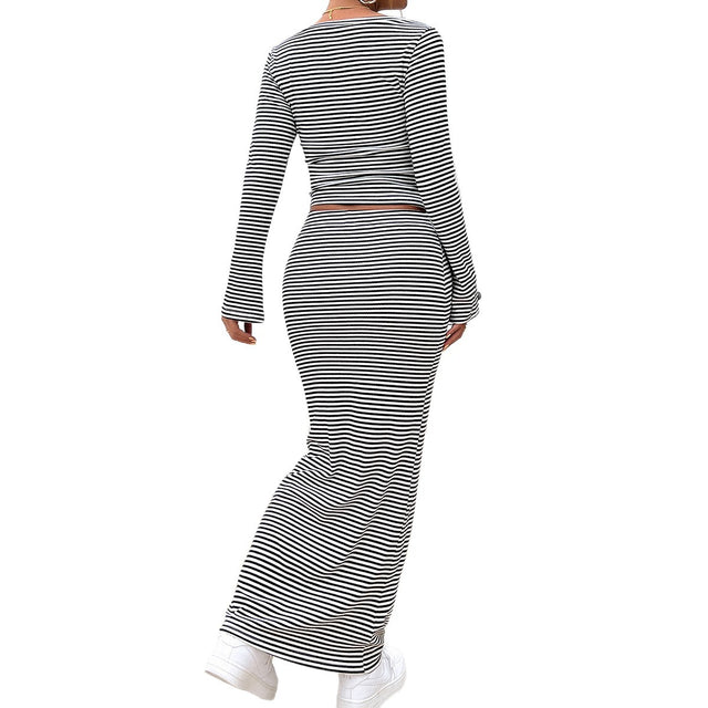 Striped T-shirt Butt Skirt Set - V.I.P Digital Presence