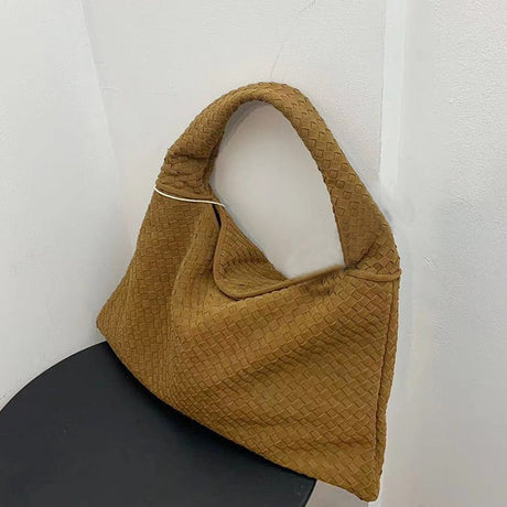 Suede woven tote bag simple and fashionable handbag underarm single shoulder bag large capacity suction buckle - V.I.P Digital Presence