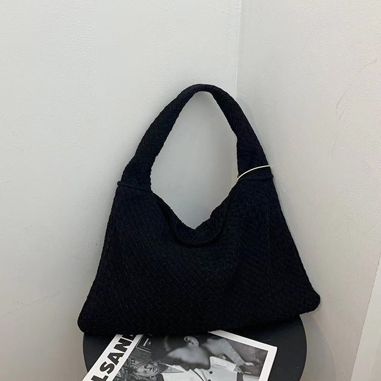 Suede woven tote bag simple and fashionable handbag underarm single shoulder bag large capacity suction buckle - V.I.P Digital Presence