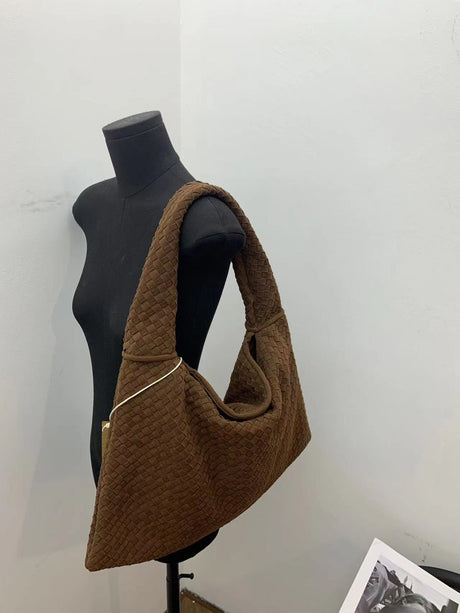 Suede woven tote bag simple and fashionable handbag underarm single shoulder bag large capacity suction buckle - V.I.P Digital Presence