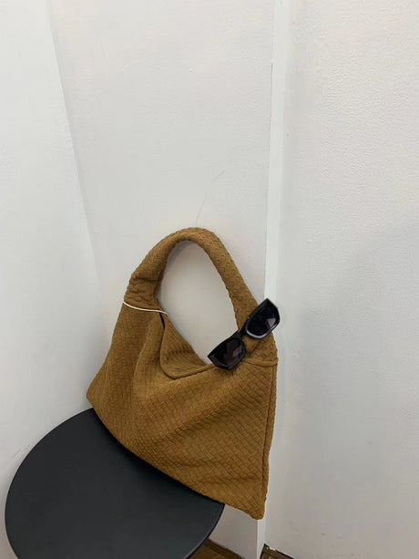 Suede woven tote bag simple and fashionable handbag underarm single shoulder bag large capacity suction buckle - V.I.P Digital Presence