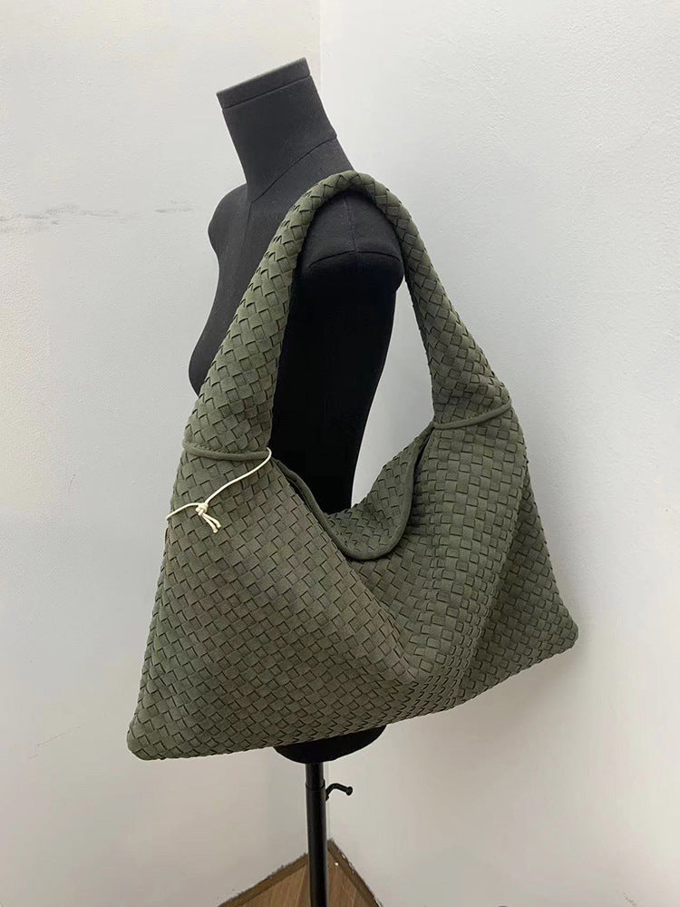 Suede woven tote bag simple and fashionable handbag underarm single shoulder bag large capacity suction buckle - V.I.P Digital Presence