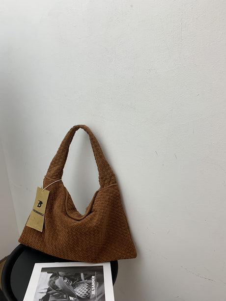 Suede woven tote bag simple and fashionable handbag underarm single shoulder bag large capacity suction buckle - V.I.P Digital Presence