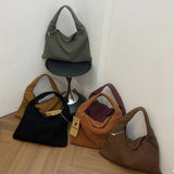 Suede woven tote bag simple and fashionable handbag underarm single shoulder bag large capacity suction buckle - V.I.P Digital Presence