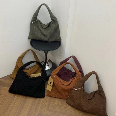 Suede woven tote bag simple and fashionable handbag underarm single shoulder bag large capacity suction buckle - V.I.P Digital Presence
