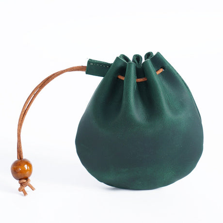 Top layer cowhide drawstring zero wallet Vintage leather coin bag Storage bag Bundle pocket bag Casual handheld small wallet - V.I.P Digital Presence