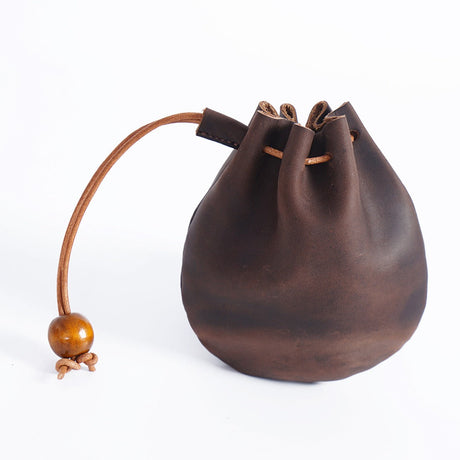 Top layer cowhide drawstring zero wallet Vintage leather coin bag Storage bag Bundle pocket bag Casual handheld small wallet - V.I.P Digital Presence