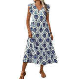 Vacation style loose deep V-neck printed long dress - V.I.P Digital Presence