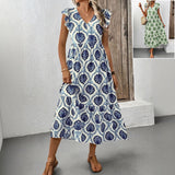 Vacation style loose deep V-neck printed long dress - V.I.P Digital Presence