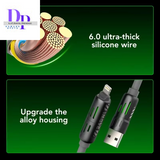 Usb、Type C, Lightning-Max 240W Fast Charging and Data Sync  4-In-1 Multi-Function USB Charging Cable for Iphone 16/15, Ipad