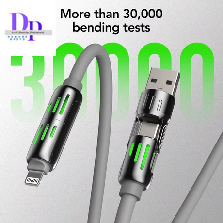 Usb、Type C, Lightning-Max 240W Fast Charging and Data Sync  4-In-1 Multi-Function USB Charging Cable for Iphone 16/15, Ipad