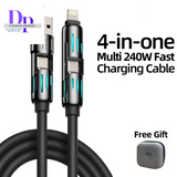 Usb、Type C, Lightning-Max 240W Fast Charging and Data Sync  4-In-1 Multi-Function USB Charging Cable for Iphone 16/15, Ipad