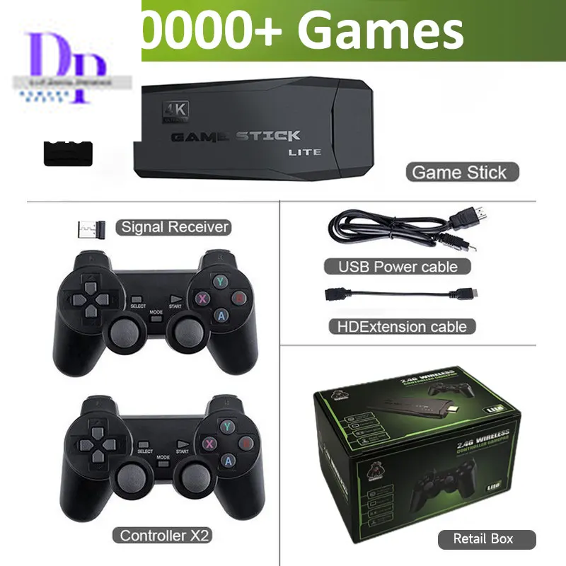 Wireless Retro Game Console Stick Built-In 20000+ Classic Games 4K HDMI 9 Emulators with 2.4G Controller Video Gaming Sticks