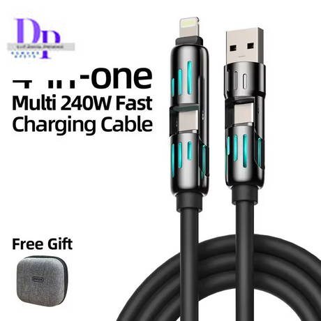 Usb、Type C, Lightning-Max 240W Fast Charging and Data Sync  4-In-1 Multi-Function USB Charging Cable for Iphone 16/15, Ipad