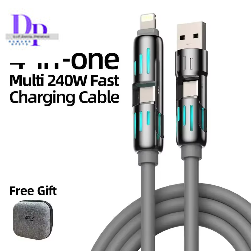 Usb、Type C, Lightning-Max 240W Fast Charging and Data Sync  4-In-1 Multi-Function USB Charging Cable for Iphone 16/15, Ipad