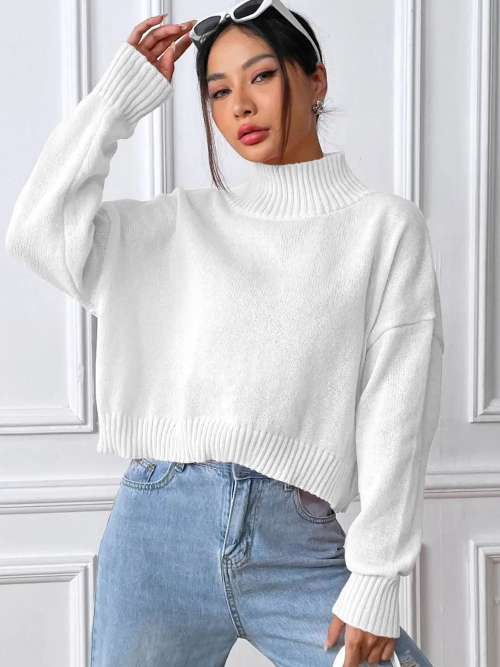 Women's autumn and winter high neck pullover sweater solid color loose casual base sweater - V.I.P Digital Presence